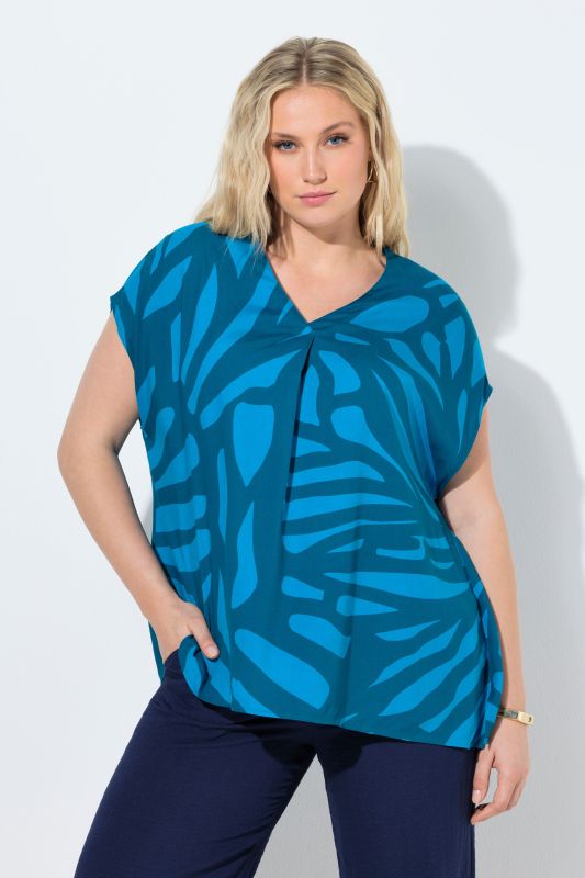 Blouse oversize motif citrons, décolleté en V et manches courtes