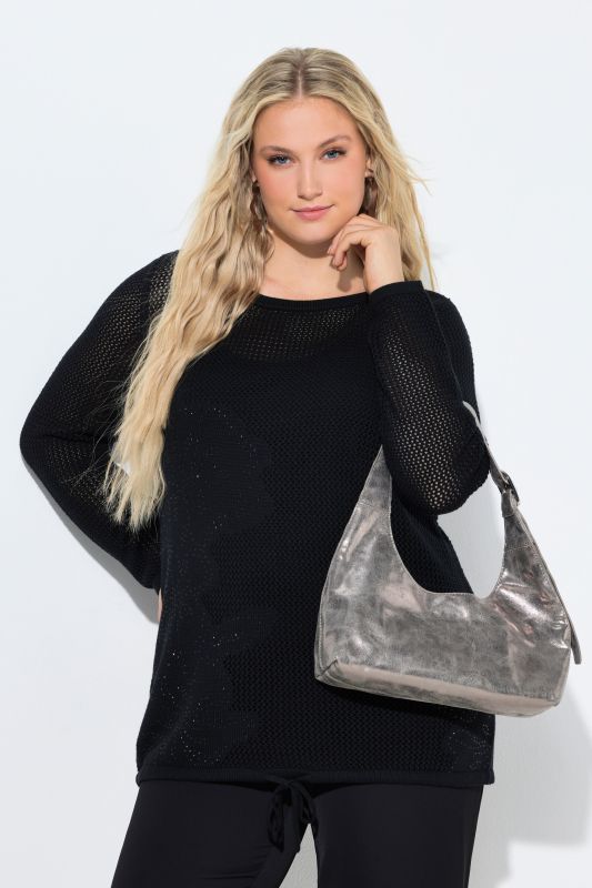 Pull avec cordon à nouer, encolure bateau et manches longues, motif fleurs