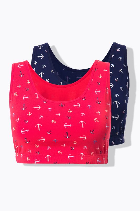 Lot de 2&nbsp;brassières en coton bio, motif ancres et décolleté rond