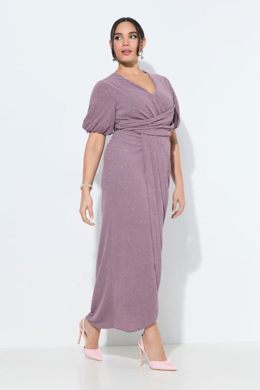 Robe maxi esprit cache-cœur, manches courtes ballon et décolleté en V