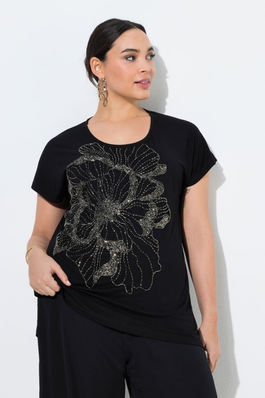 Blouse en mousseline doublée, motif à fleurs, décolleté V et manches courtes