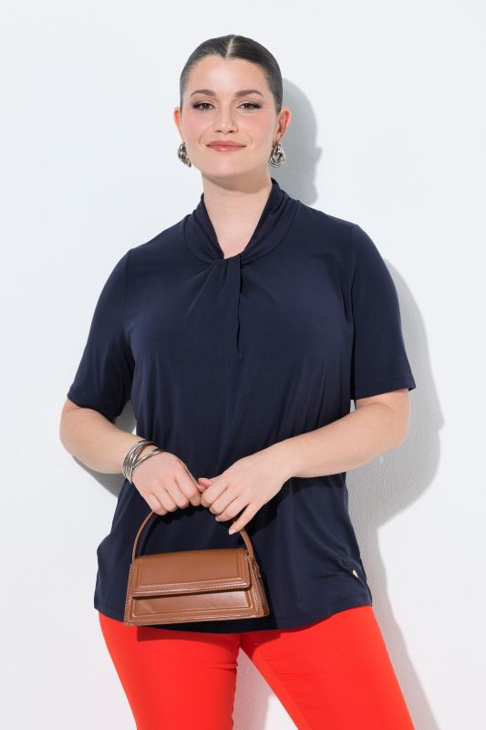 T-shirt en Lyocell, col montant et manches courtes, coupe Classic Fit