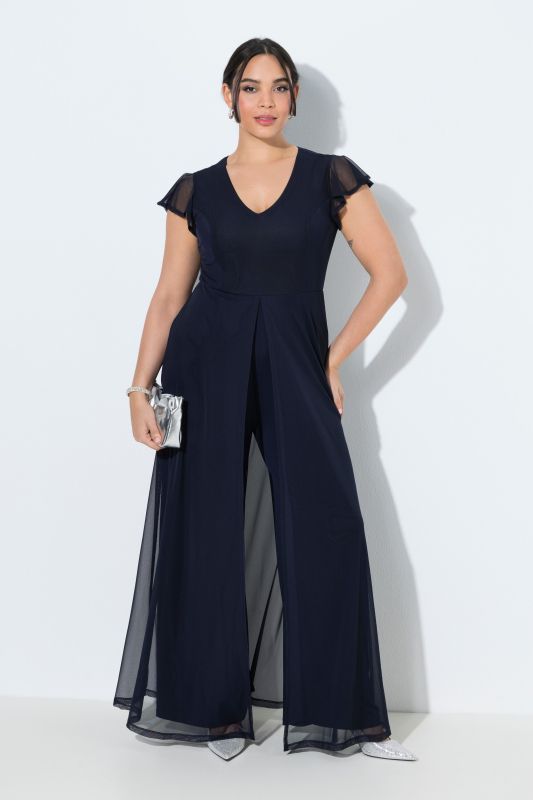 Combinaison doublée, décolleté en V et manches courtes évasées