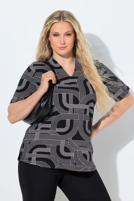 T-shirt col calice et manches courtes, motif graphique