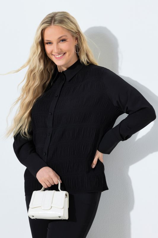 Chemisier texturé crinkle, manches longues et col chemise