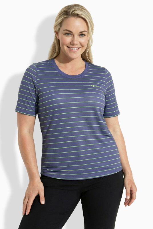 T-shirt technique rayé, col rond et manches courtes, découpe