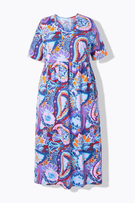 Robe maxi coupe évasée, poches, décolleté en V et manches courtes