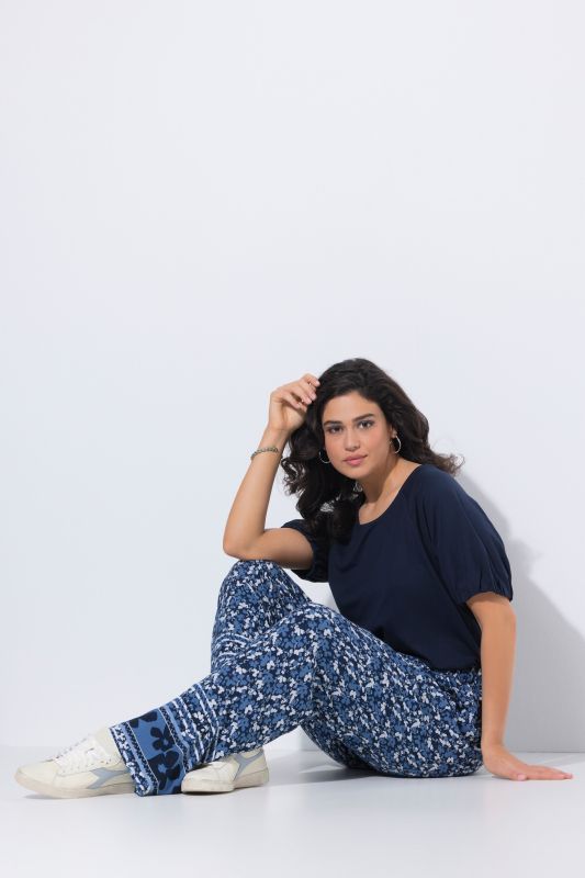 Pantalon palazzo Rose, motif floral, jambe large et taille élastique