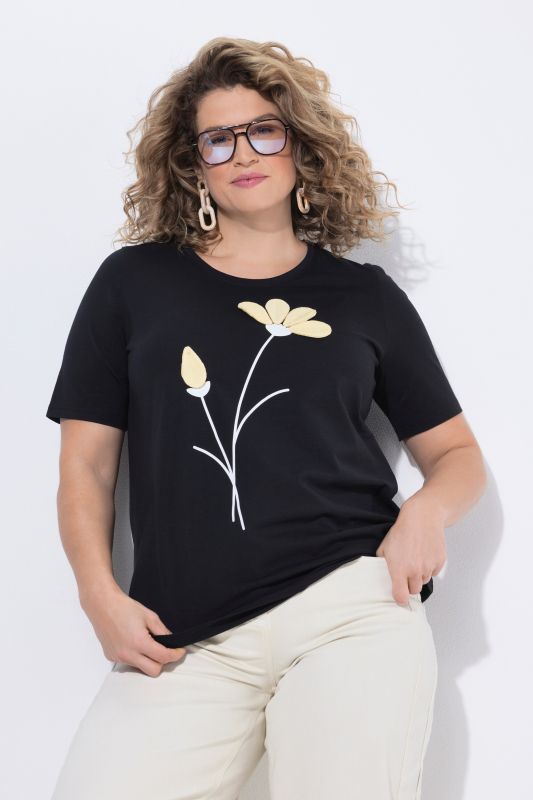 T-shirt à fleurs en coton bio, décolleté rond et manches courtes