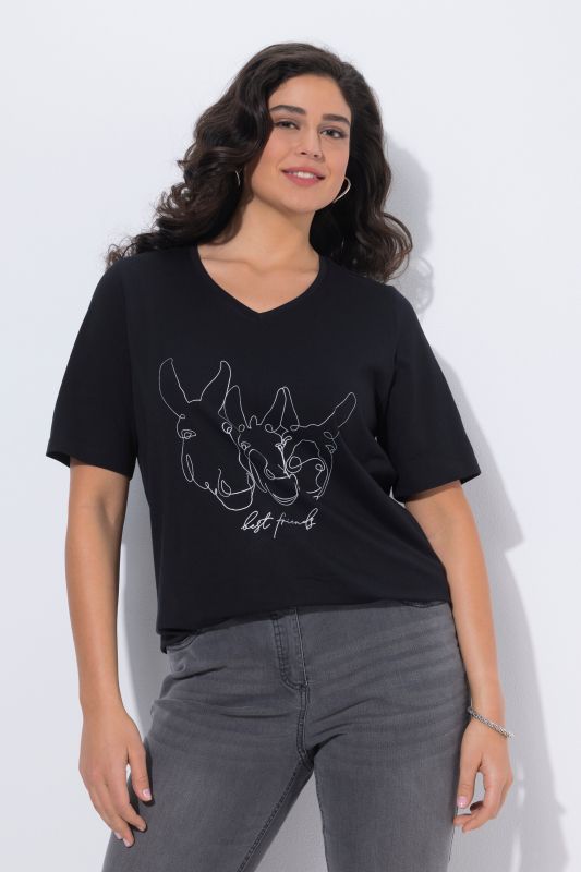 T-shirt col V et manches courtes, coupe Classic Fit, motif animal