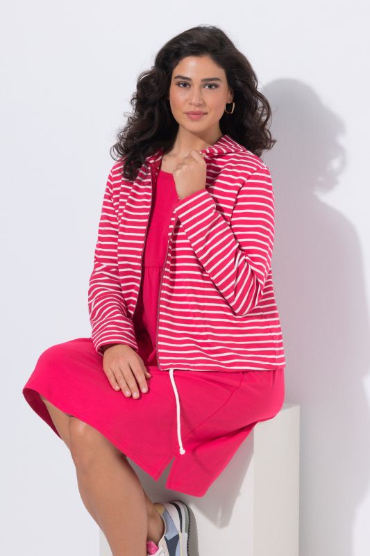 Veste en molleton rayé, capuche et cordon sous tunnel à la base