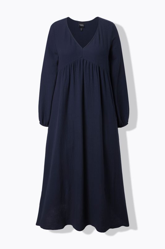 Robe en mousseline, manches longues et décolleté en V, coupe évasée