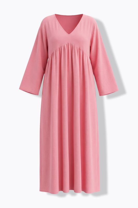 Robe en mousseline, manches longues et décolleté en V, coupe évasée