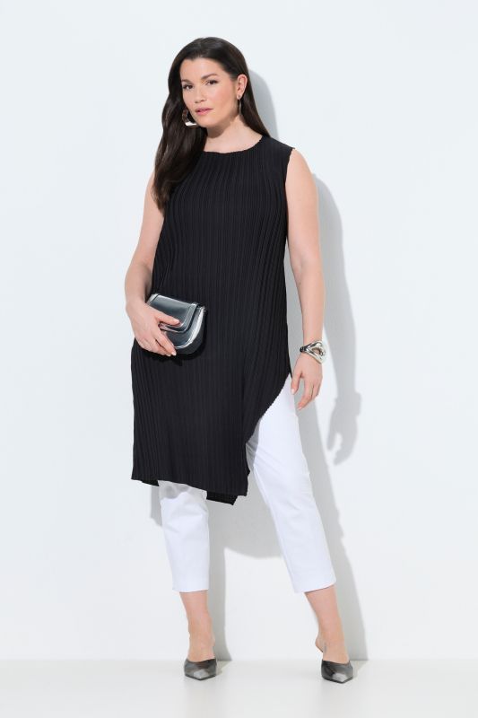 Blouse plissée sans manches, décolleté rond