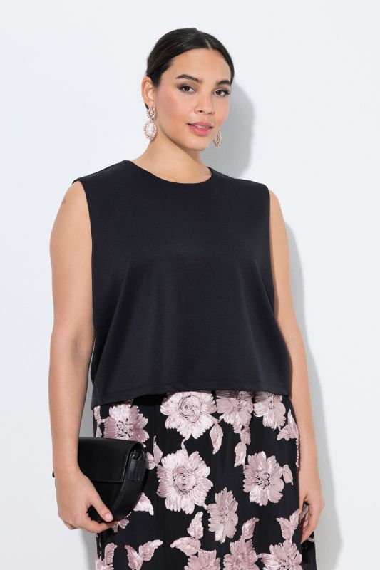 Top coupe Boxy Fit sans manches, tissu Scuba et col rond