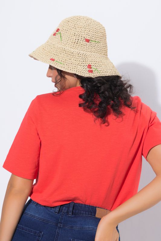 Chapeau en paille de papier, motif fleurs