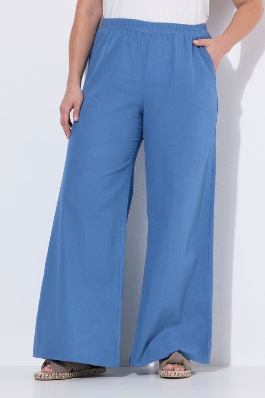Pantalon palazzo en lin mélangé, taille élastique et jambe large