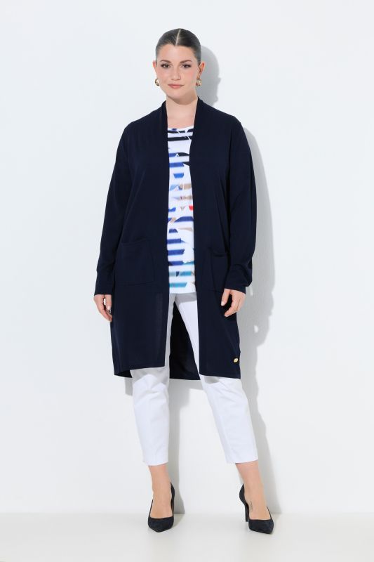 Cardigan long à col montant. Coupe ouverte