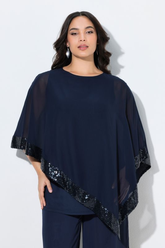 Blouse avec voile en mousseline. Encolure bateau, manches 3/4