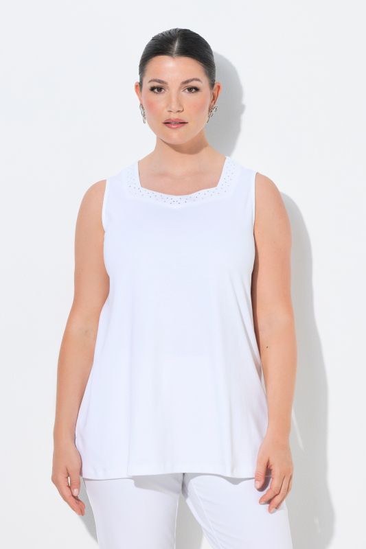 Débardeur long en coton Pima. Décolleté cœur et coupe évasée