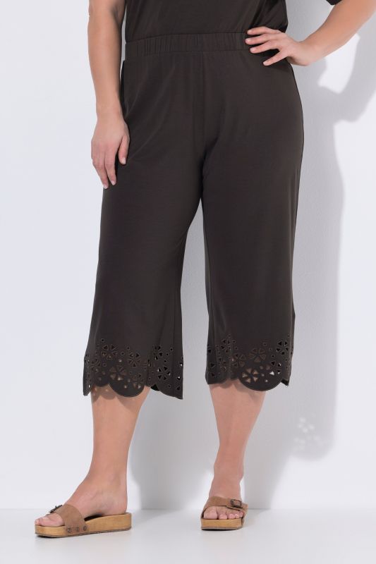 Pantalon capri, dentelle, ourlet évasé, coton bio