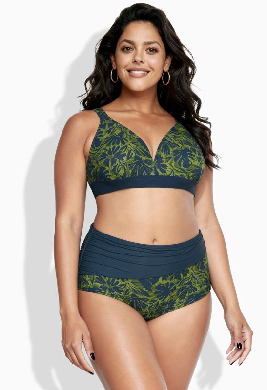 Bikini à fleurs, sans bonnets souples, bretelles ajustables et matière recyclée
