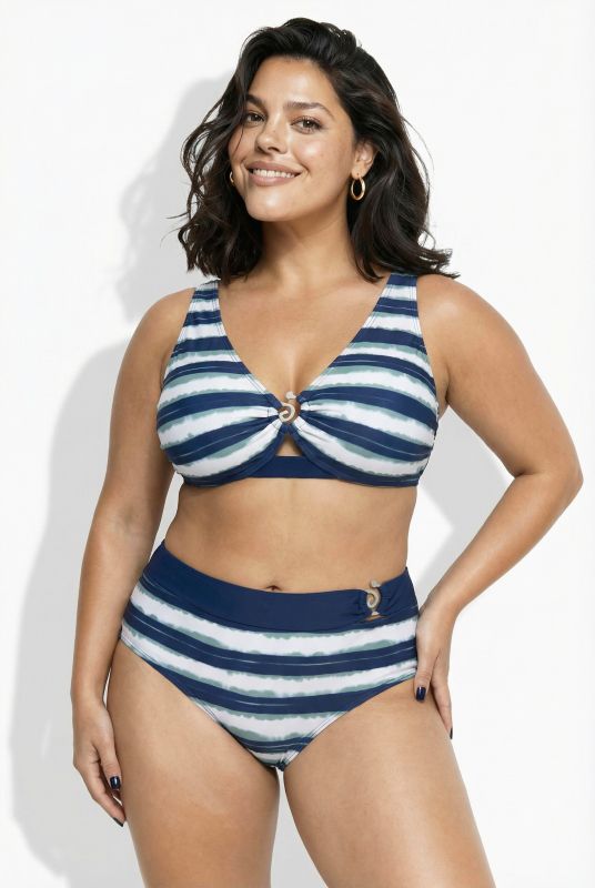 Bikini avec bonnets souples, motif rayé, bretelles ajustables et matière recyclée
