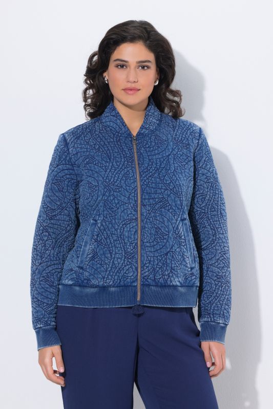 Blouson matelassé, teinture indigo, manches longues et col montant