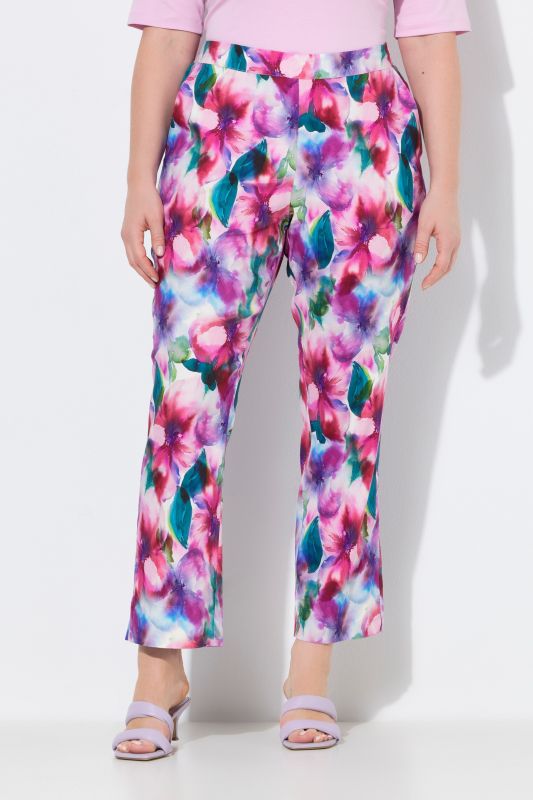 Pantalon Ruby en lin mélangé, motif à fleurs, jambe droite et taille confortable