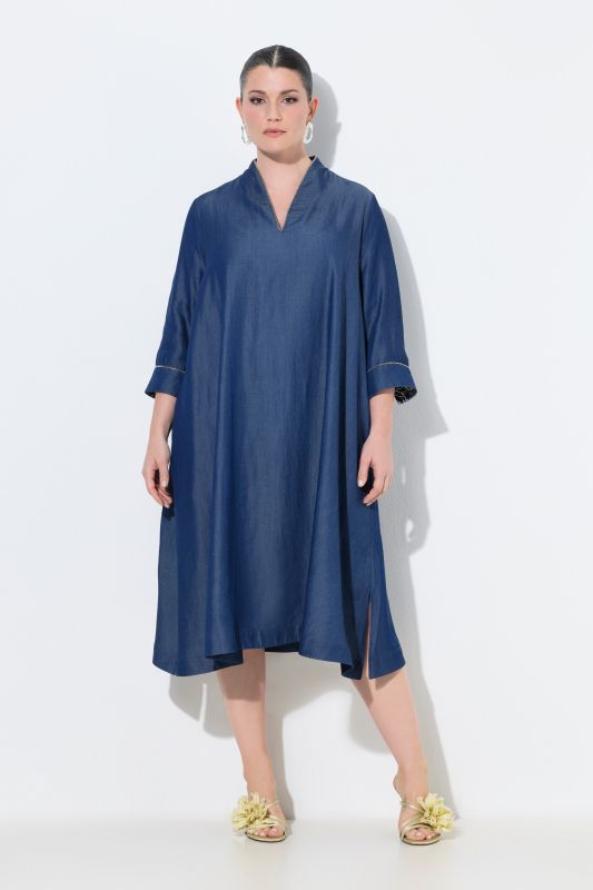 Robe en Lyocell aspect jean, poches, col calice et manches&nbsp;3/4