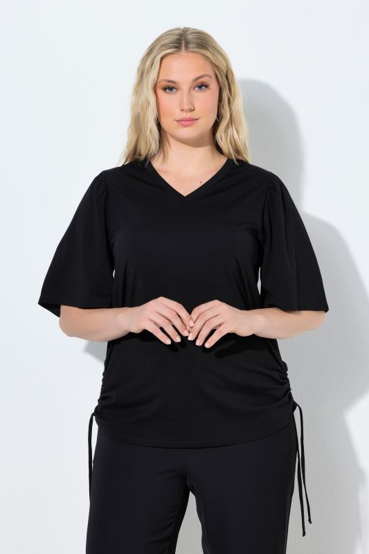 T-shirt décolleté en V et manches courtes, cordons à froncer, coupe Classic Fit