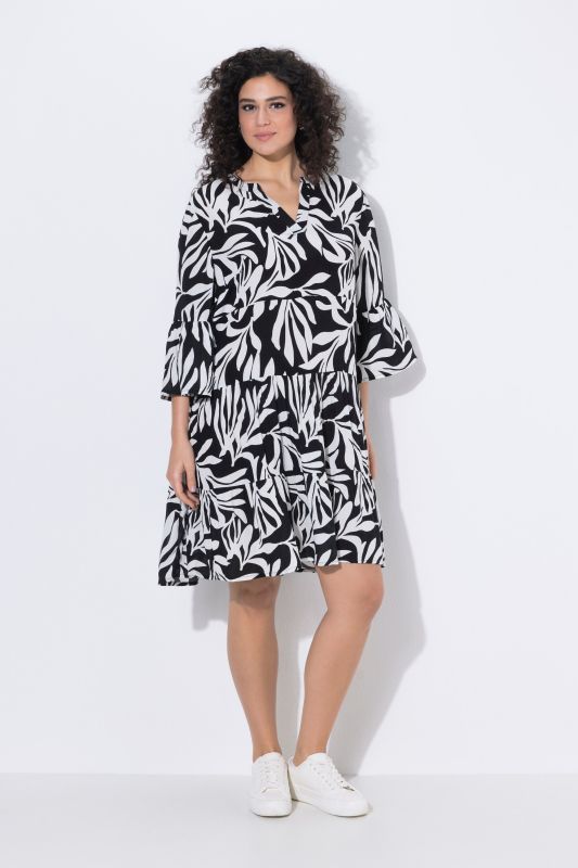 Robe midi, coupe évasée, décolleté en V et manches&nbsp;3/4