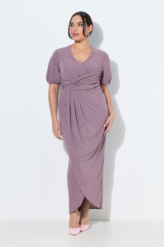 Robe maxi esprit cache-cœur, manches courtes ballon et décolleté en V