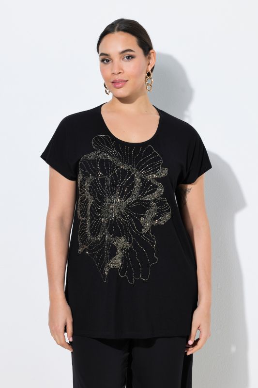 Blouse en mousseline doublée, motif à fleurs, décolleté V et manches courtes