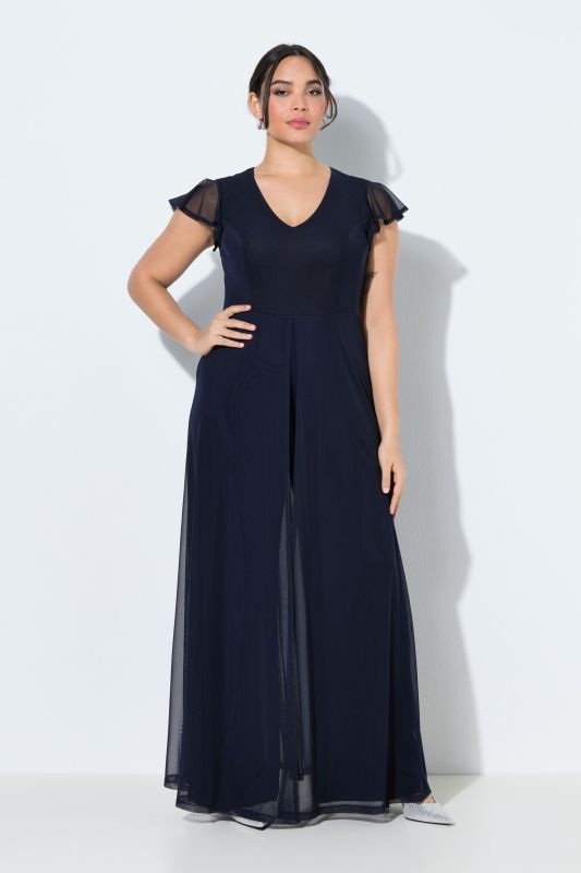 Combinaison doublée, décolleté en V et manches courtes évasées