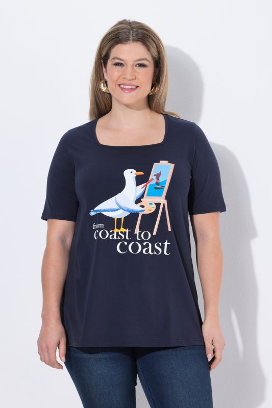 T-shirt imprimé mouette, manches courtes et encolure carrée, coupe Classic Fit