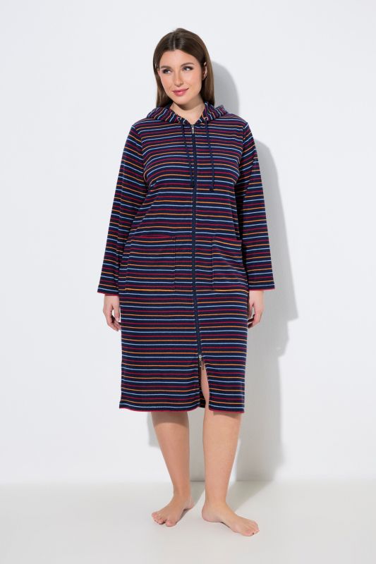 Peignoir en tissu éponge à rayures, manches longues et fermeture zippée à double sens