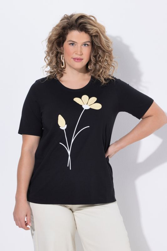 T-shirt à fleurs en coton bio, décolleté rond et manches courtes