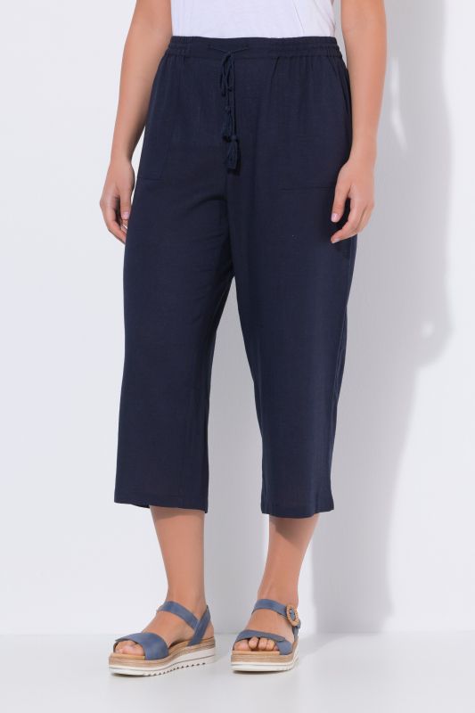 Pantalon Rose en lin mélangé, jambe large et taille élastique