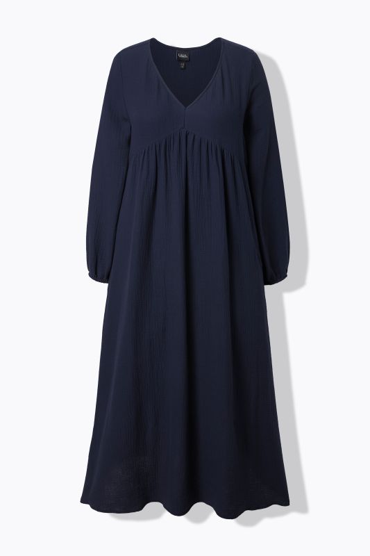 Robe en mousseline, manches longues et décolleté en V, coupe évasée