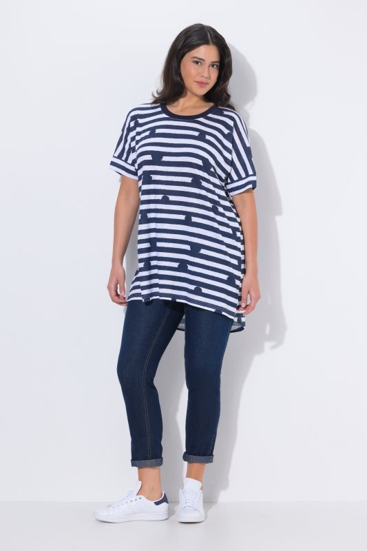T-shirt oversize pois/rayures, col rond et manches courtes