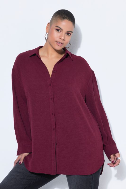 Chemise oversized en tissu crêpe, col de chemise et manches longues