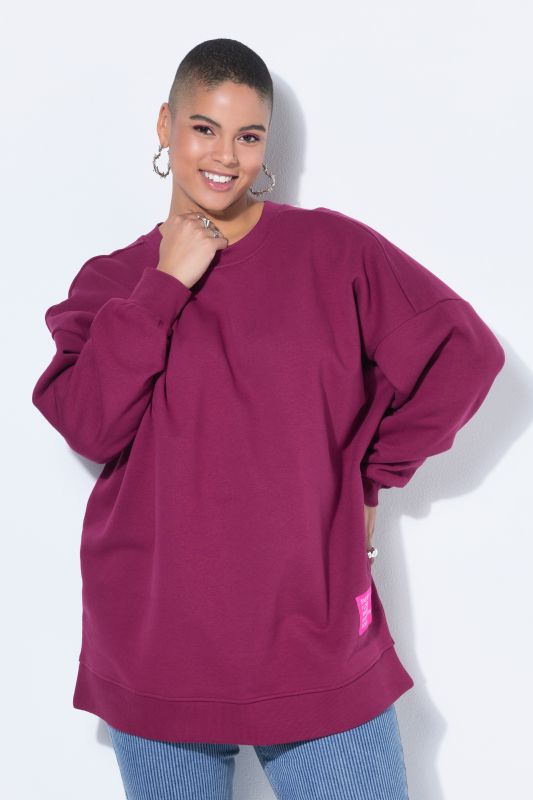 Sweat-shirt oversized avec patch à message, encolure ronde et manches longues