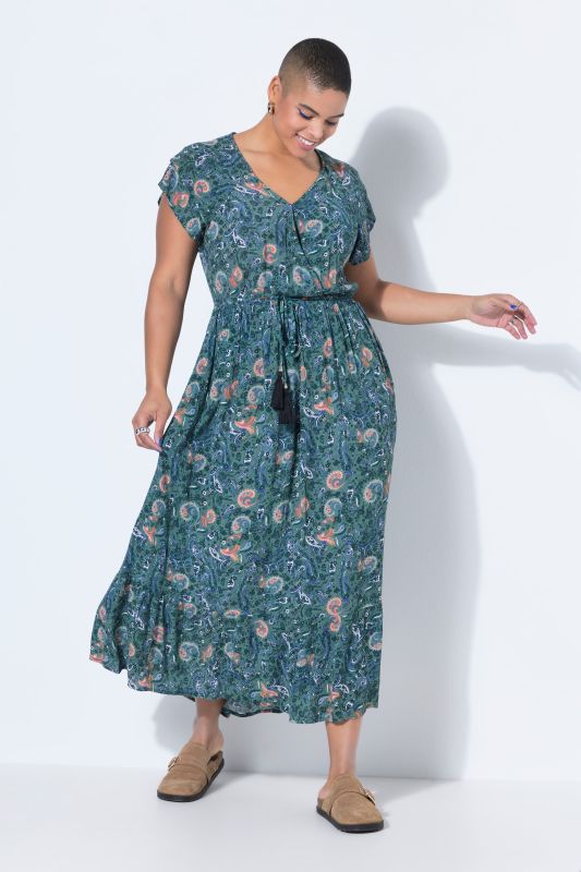 Robe maxi imprimé cachemire, cordon à nouer, coupe évasée