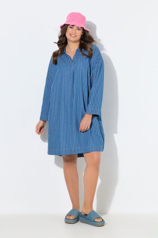 Robe rayée en denim, manches longues