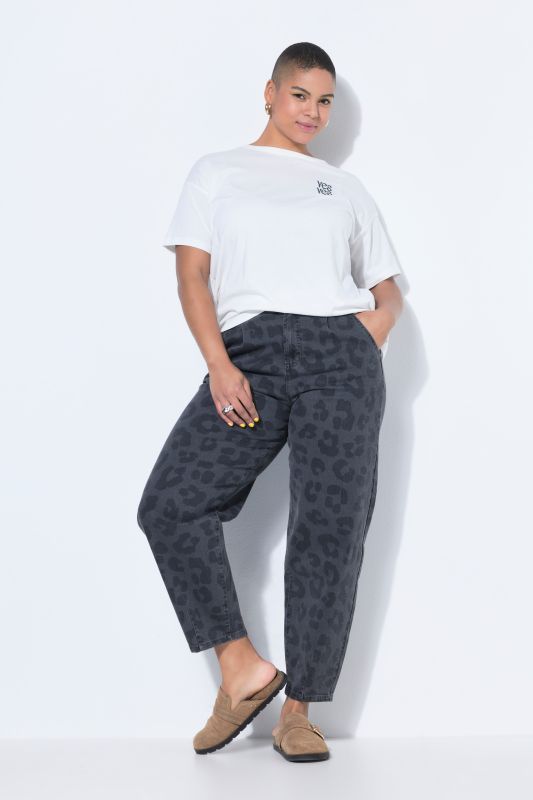 Jean ballon large à taille haute et motif léopard