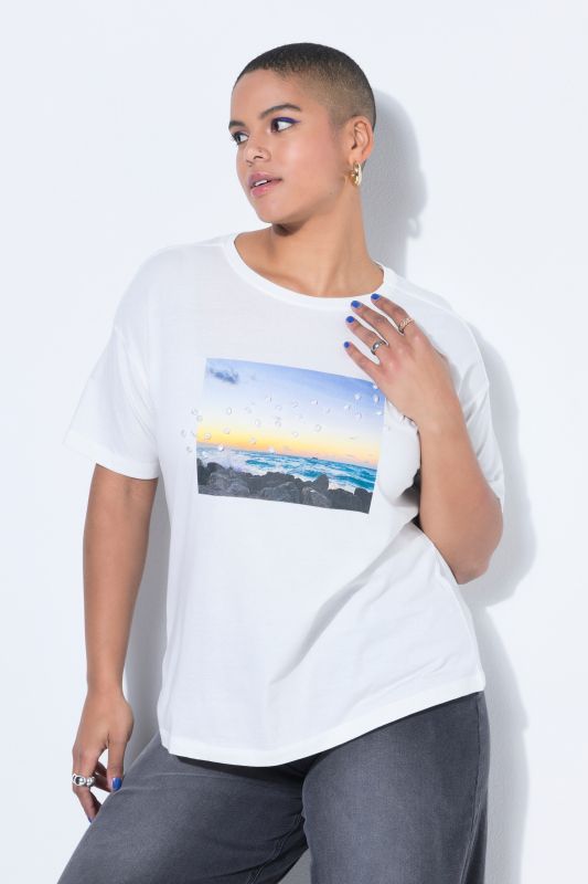 T-shirt oversize, imprimé photo et perles fantaisie