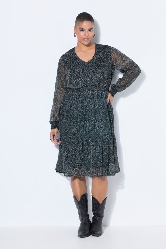 Robe midi évasée, doublure et micro-motif