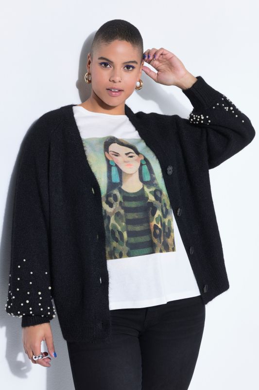 Cardigan oversize à manches ballon avec des perles fantaisie