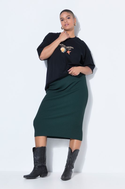 Jupe en maille, longueur midi, coupe slim à taille élastique